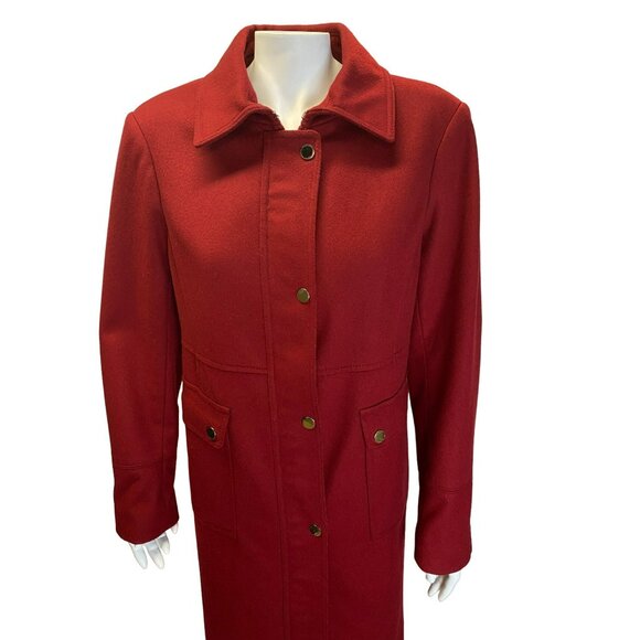 Talbots Wool Coat Size 16 Brick Red Peacoat Classic Zip Front Car Jacket - Picture 3 of 12